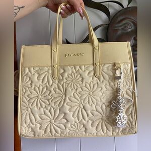 Betsey Johnson Cream Quilted Floral Tote with Charm